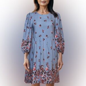 Blue Floral Babydoll Mini Dress Puff Sleeves | BeBop XS | EUC